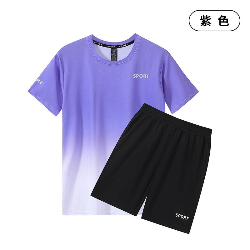 夏季新款速干透气短袖短裤套装一整套运动装跑步套装晨跑中考套装
