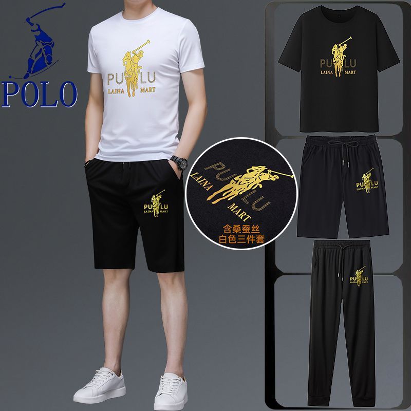 保罗正品高端中青年休闲三件套全套潮流时尚帅气桑蚕丝运动两件套