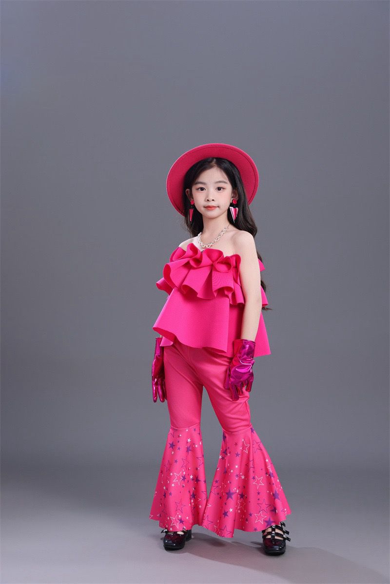 Childrens Retro Hong Kong Style Sequined Bell Bottom Pants Set_voghion.com