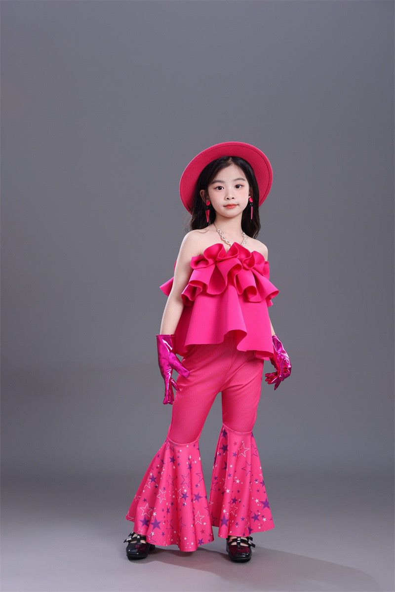 Childrens Retro Hong Kong Style Sequined Bell Bottom Pants Set_voghion.com