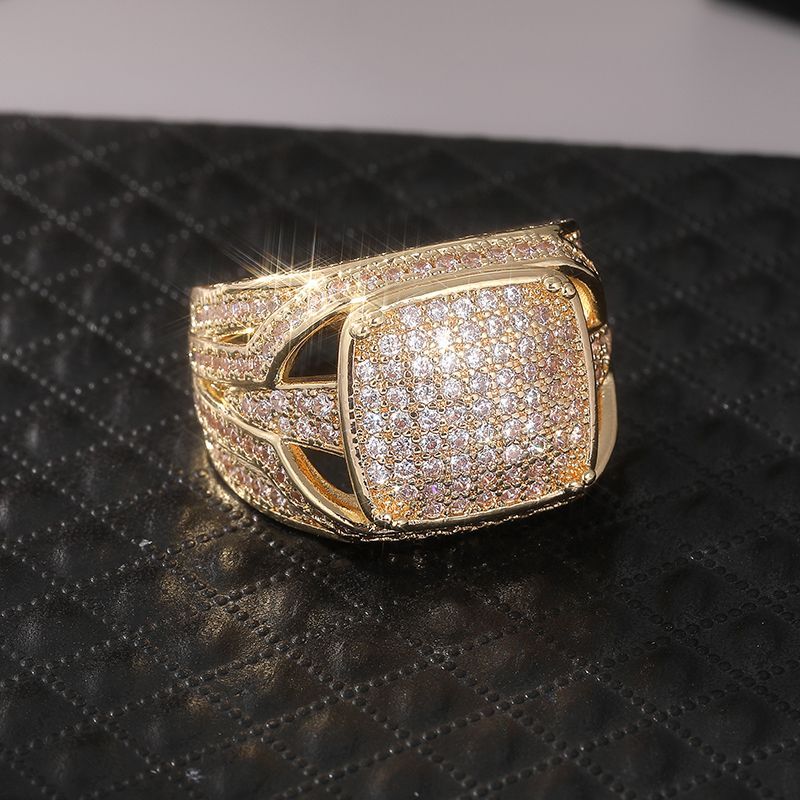 Designer Ring In Gold With Square Full Diamond Unique Design_voghion.com
