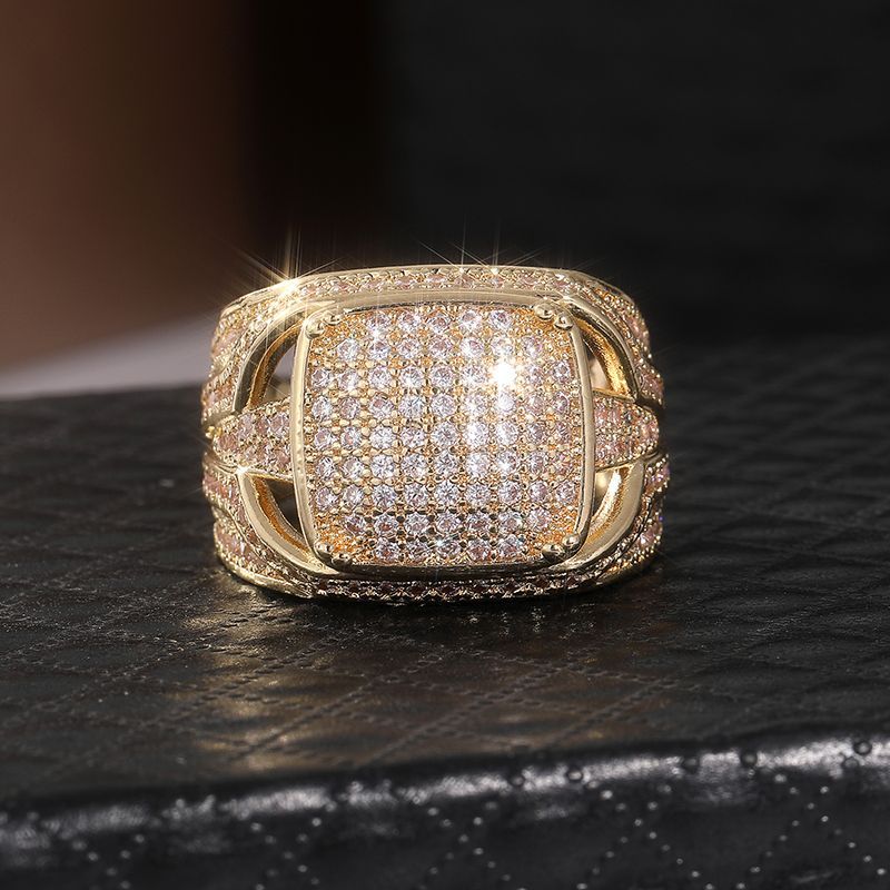 Designer Ring In Gold With Square Full Diamond Unique Design_voghion.com