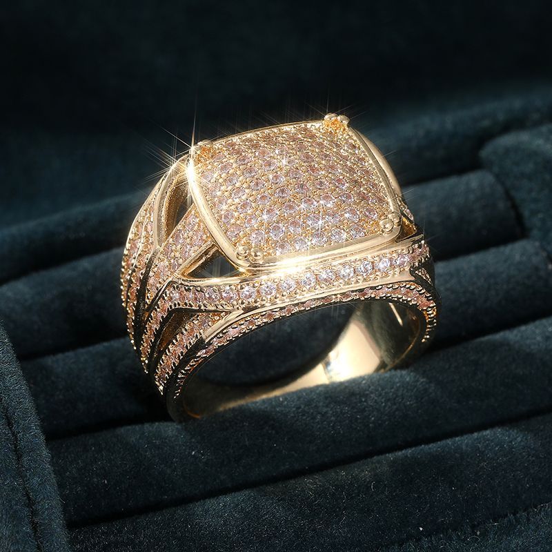 Designer Ring In Gold With Square Full Diamond Unique Design_voghion.com