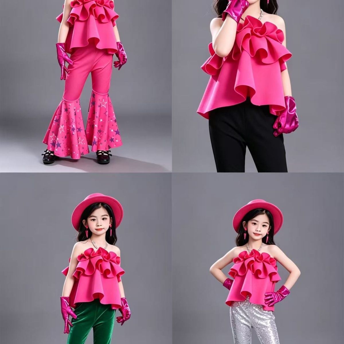Childrens Retro Hong Kong Style Sequined Bell Bottom Pants Set_voghion.com
