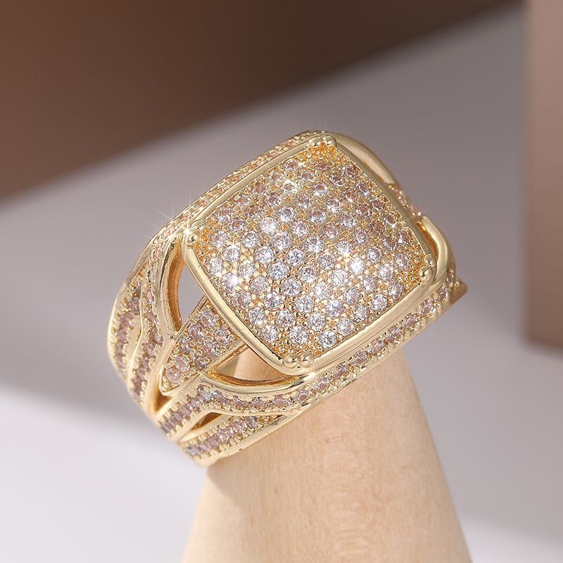 Designer Ring In Gold With Square Full Diamond Unique Design_voghion.com