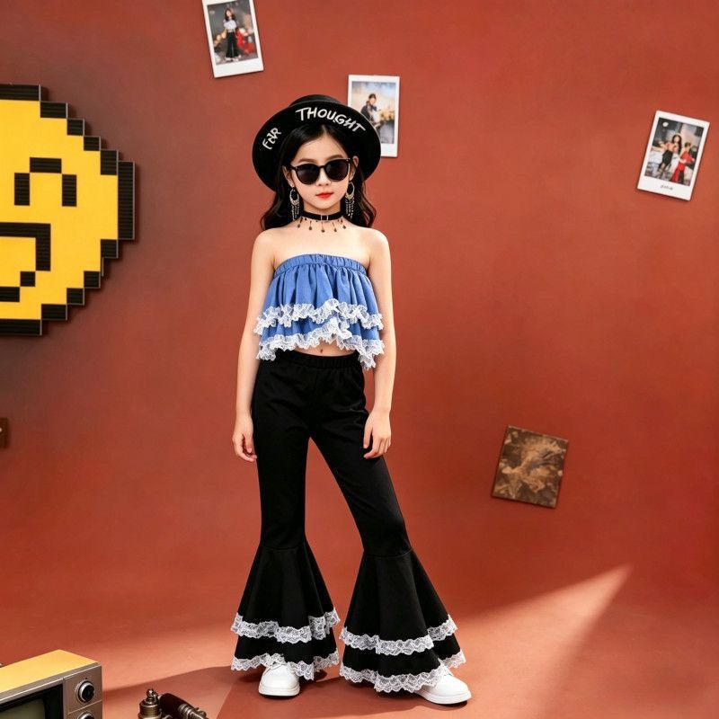 Mädchen Zweiteiler Set Retro Hong Kong Stil Blumenbluse Outfit_voghion.com
