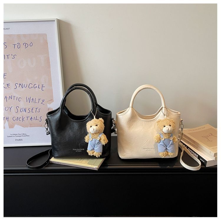 Brown Leather Tote Bag For Women, Simple Bucket Shoulder Handbag_voghion.com