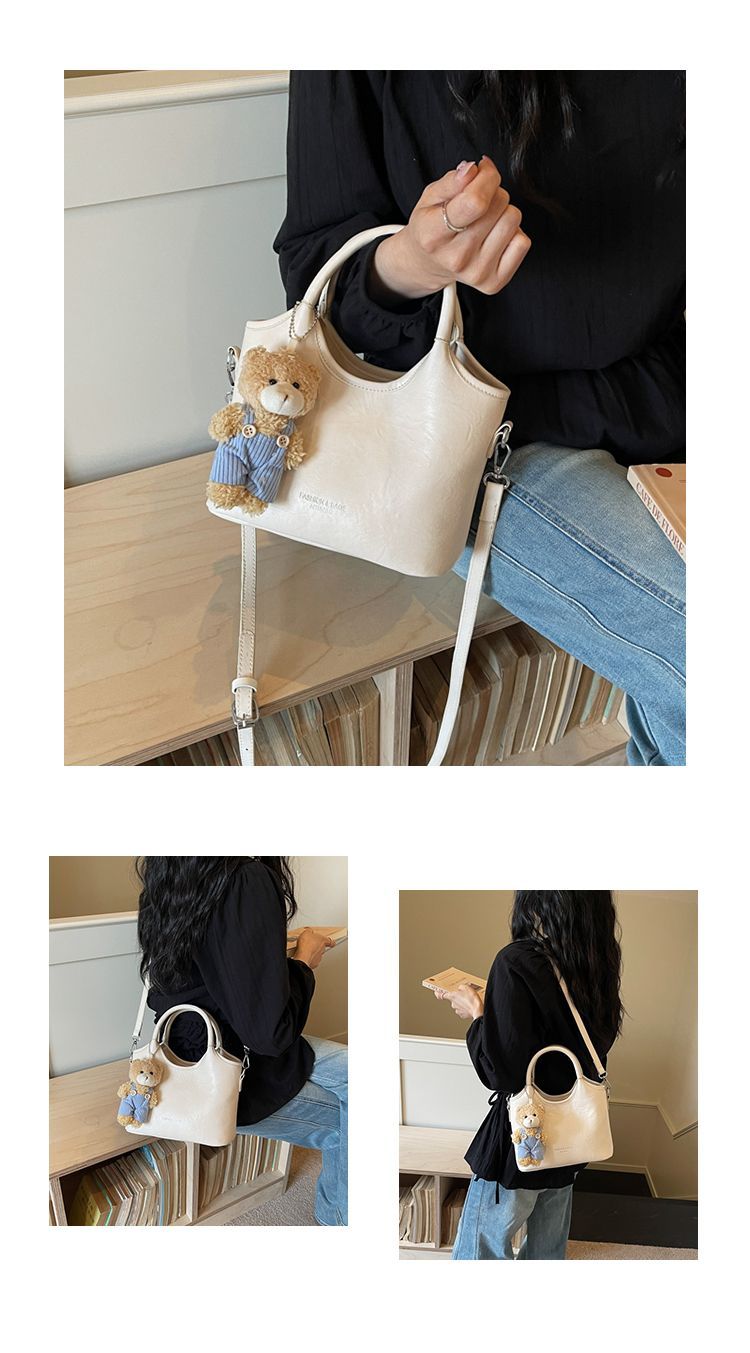 Brown Leather Tote Bag For Women, Simple Bucket Shoulder Handbag_voghion.com