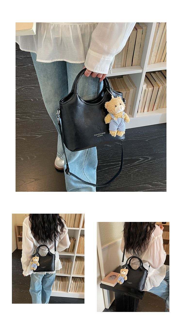 Brown Leather Tote Bag For Women, Simple Bucket Shoulder Handbag_voghion.com