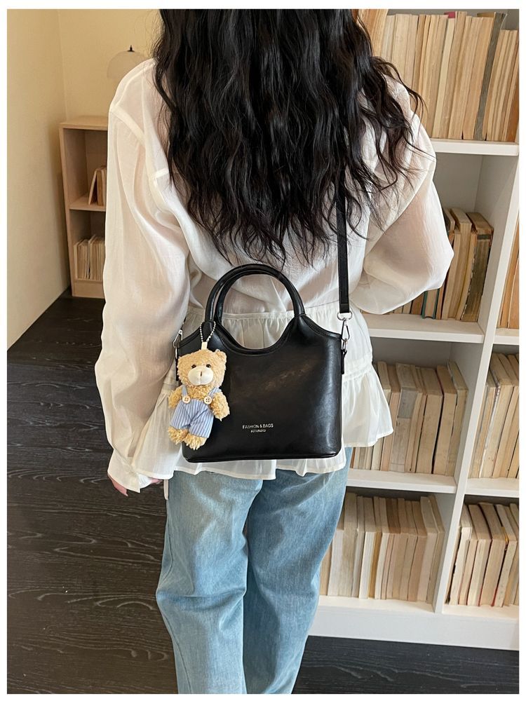 Brown Leather Tote Bag For Women, Simple Bucket Shoulder Handbag_voghion.com