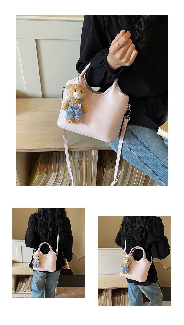 Brown Leather Tote Bag For Women, Simple Bucket Shoulder Handbag_voghion.com