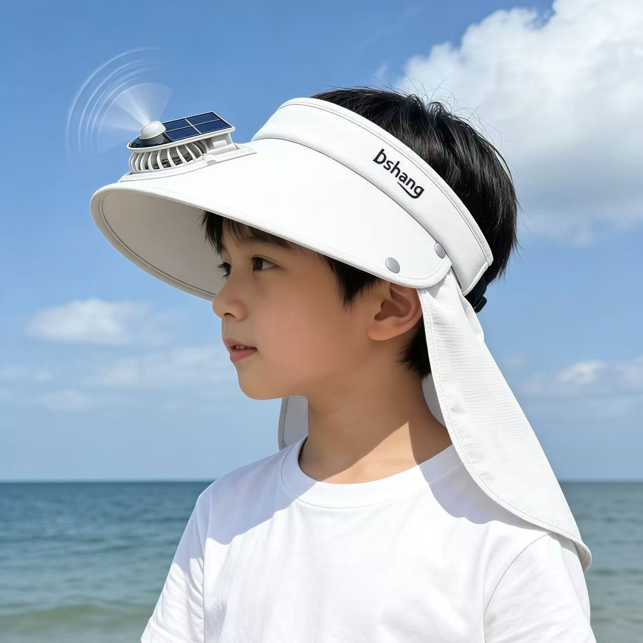 儿童帽子夏季太阳能风扇帽男女童户外防晒遮阳帽中大童户外太阳帽 图片 6