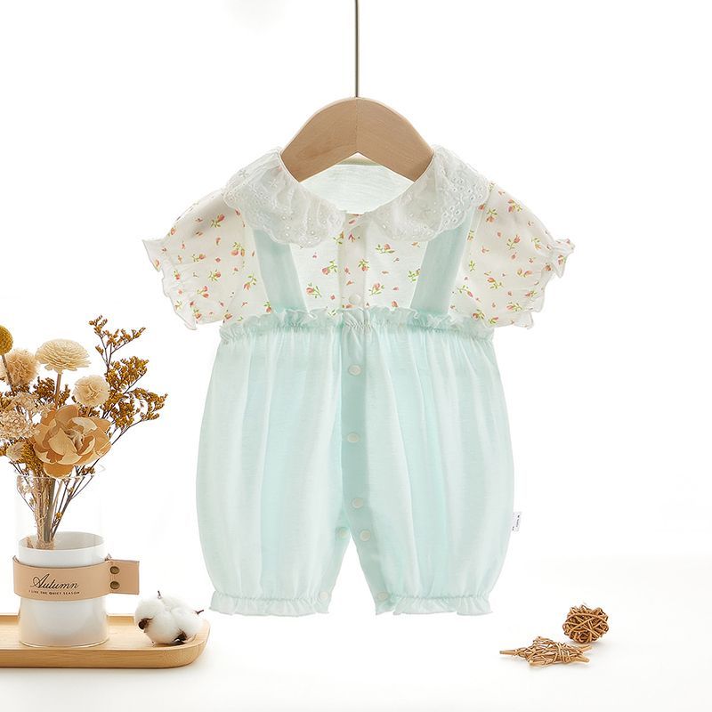 婴儿新生夏装薄款爬服纯棉新生儿衣服宝宝短袖公主连体衣夏季哈衣
