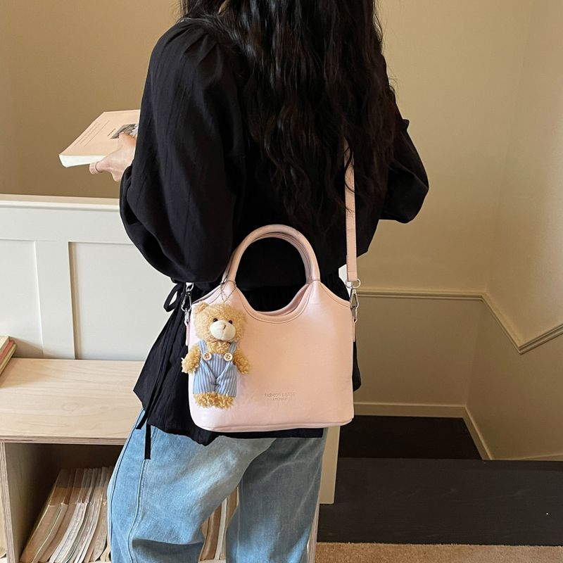 Popular Three-dimensional Simple Brown Leather Tote Suitable For Commuting, Bucket Handbag, Shoulder Crossbody Bag,_voghion.com
