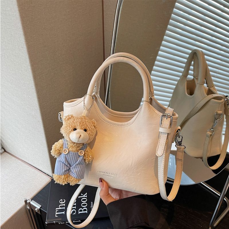 Popular Three-dimensional Simple Brown Leather Tote Suitable For Commuting, Bucket Handbag, Shoulder Crossbody Bag,_voghion.com