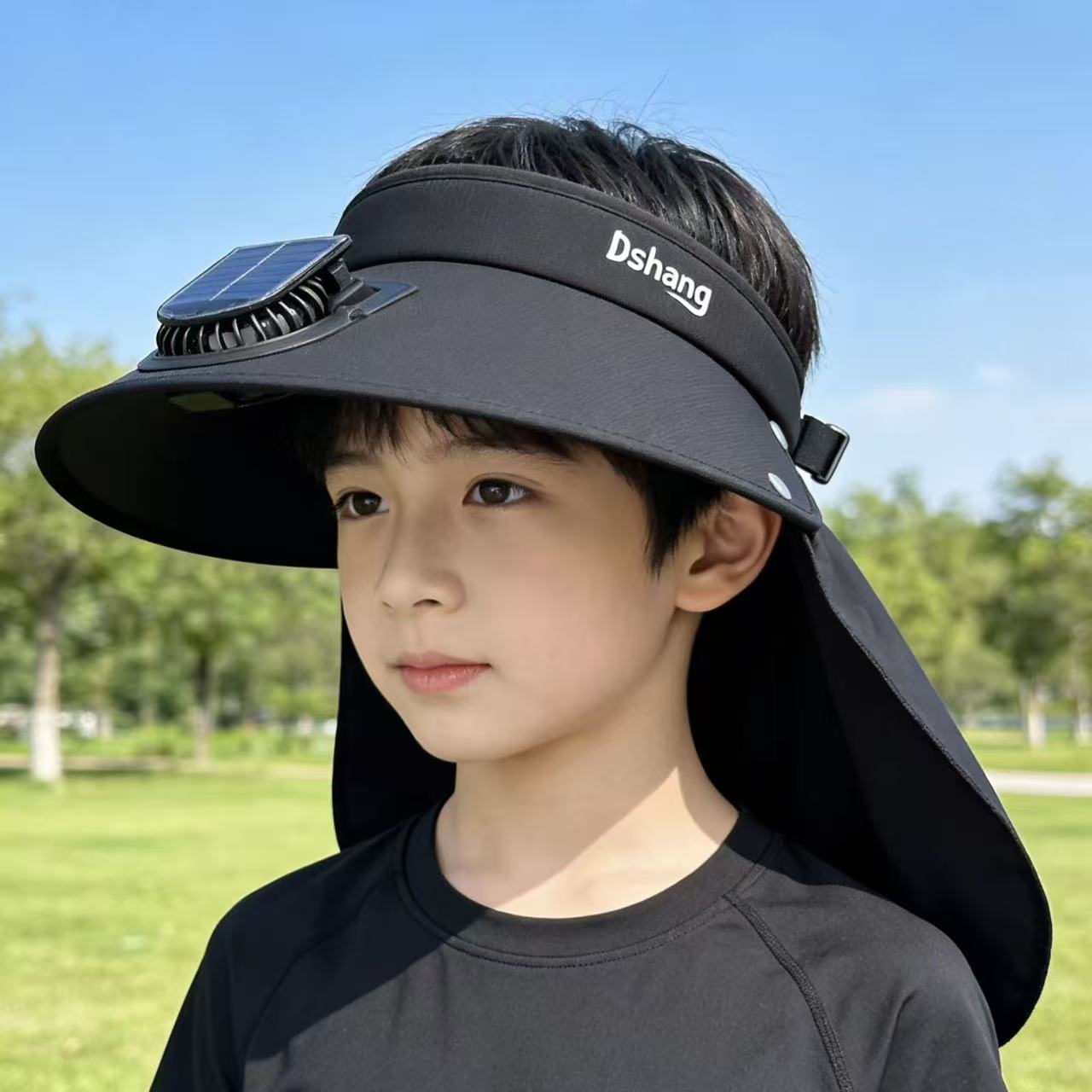 儿童帽子夏季太阳能风扇帽男女童户外防晒遮阳帽中大童户外太阳帽 图片 5