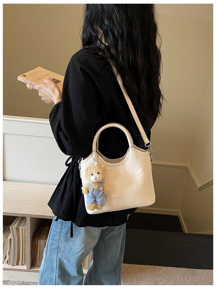 Brown Leather Tote Bag For Women, Simple Bucket Shoulder Handbag_voghion.com
