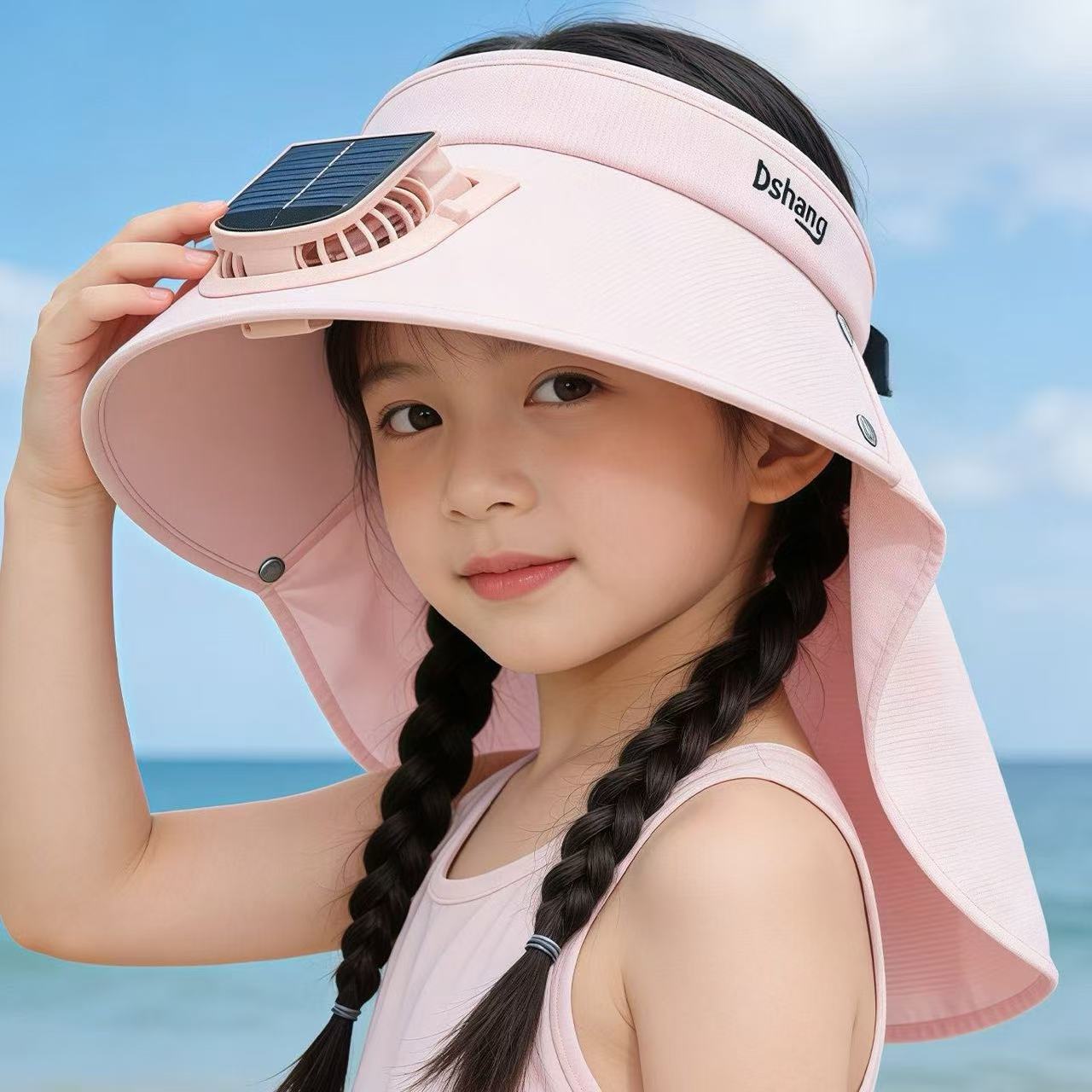 儿童帽子夏季太阳能风扇帽男女童户外防晒遮阳帽中大童户外太阳帽 图片 8