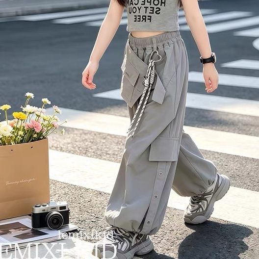 Completo cargo corto da ragazza 2026, nuova collezione estiva Street Dance, maglietta sottile ad asciugatura rapida sul retro e pantaloni a gamba larga, dolce e fresco._voghion.com