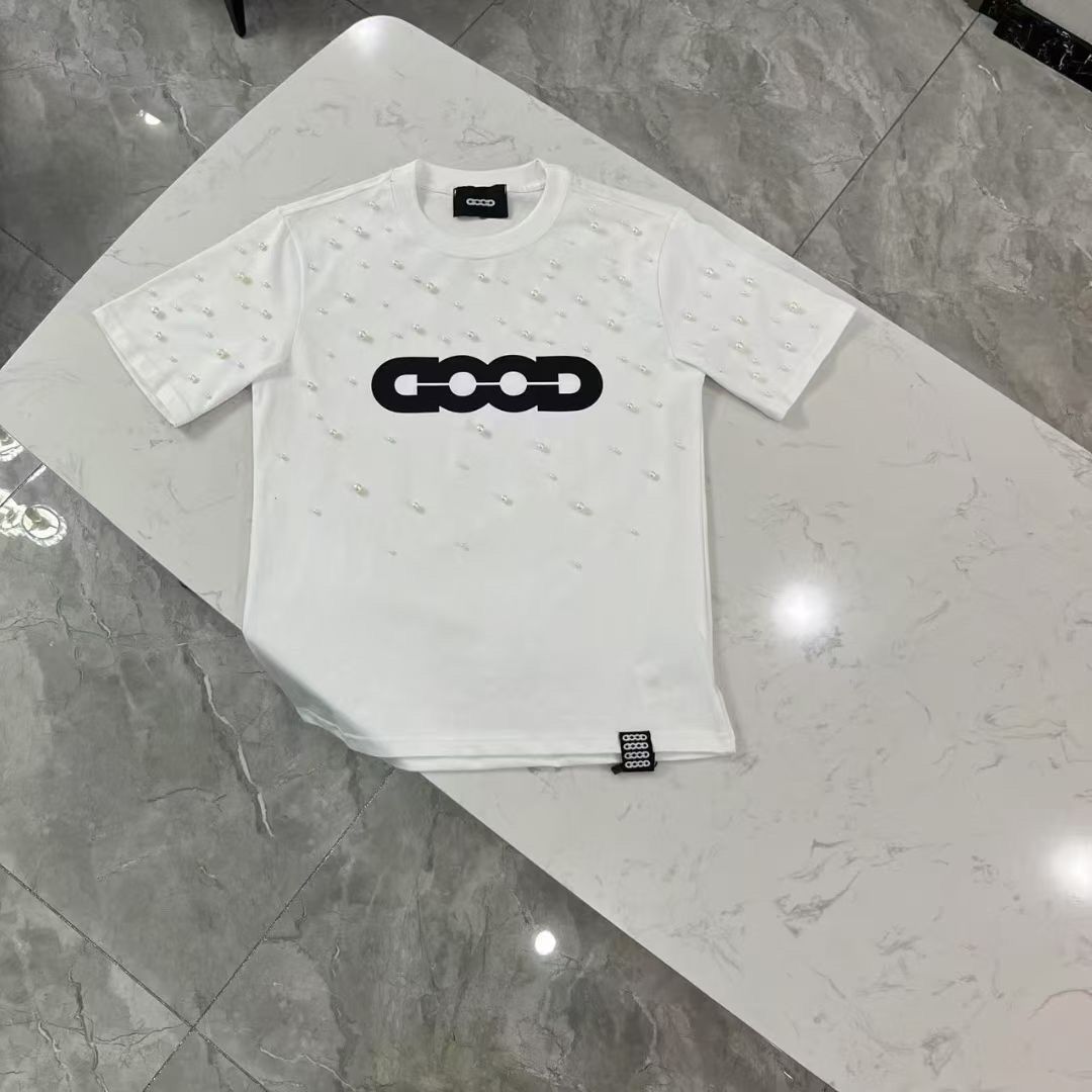2026 New Pure Cotton Letter Embroidery T-Shirt Short Sleeve Summer Loose Fit Versatile Couple's Trendy Unisex Bestseller_viptrois.com