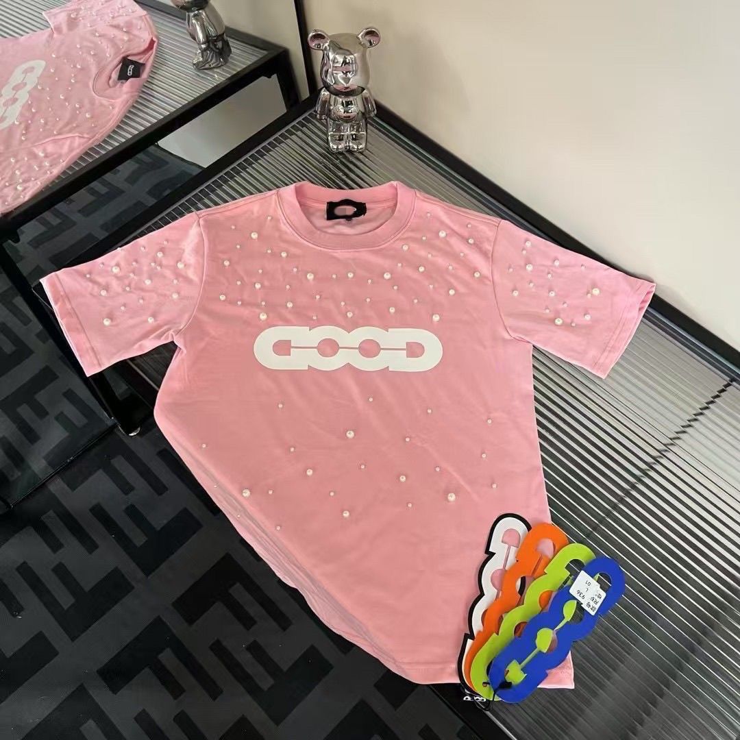 2026 New Pure Cotton Letter Embroidery T-Shirt Short Sleeve Summer Loose Fit Versatile Couple's Trendy Unisex Bestseller_viptrois.com