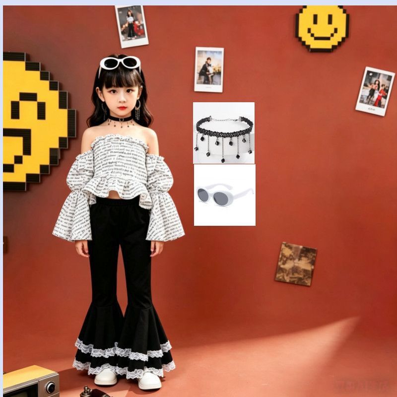 Retro sammet byxor med utsvängda ben för flickor rosa och svart_voghion.com