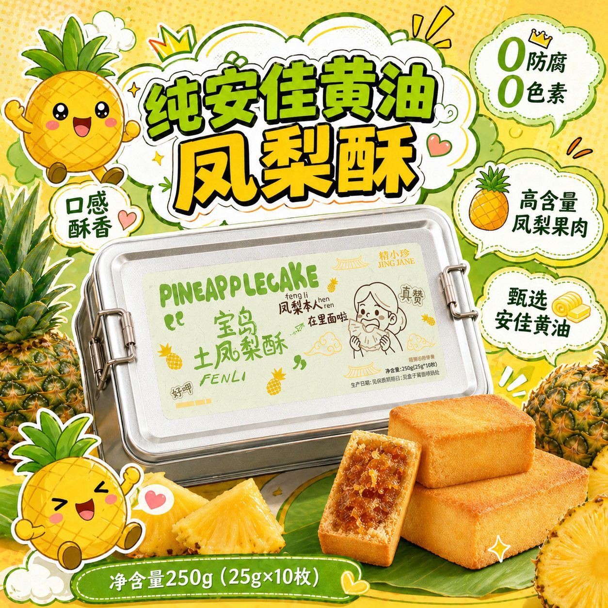 【精益珍】金钻凤梨酥铁盒装250g传统台式糕点下午茶早餐休闲零食