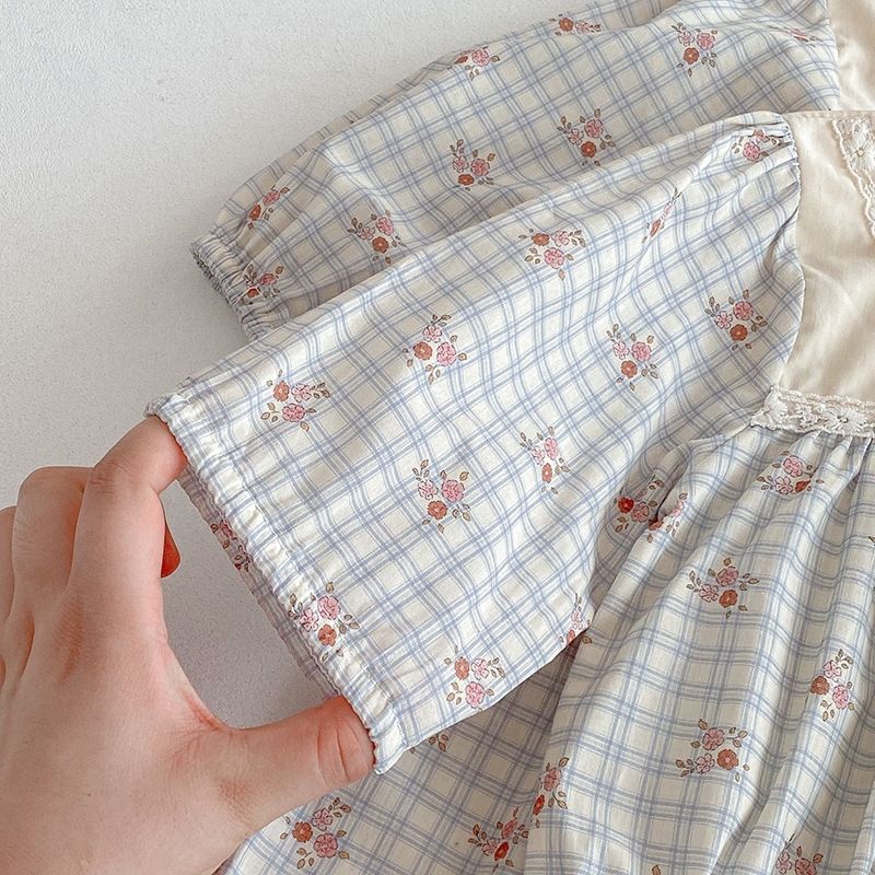 Baby flickor rutig blommig romper och klänning höststil_voghion.com
