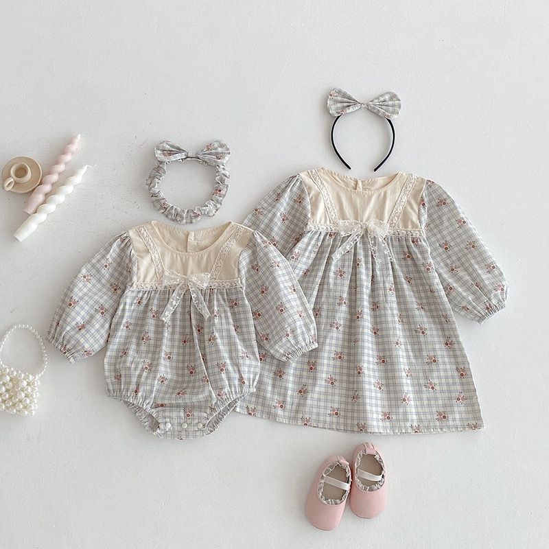 Baby flickor rutig blommig romper och klänning höststil_voghion.com