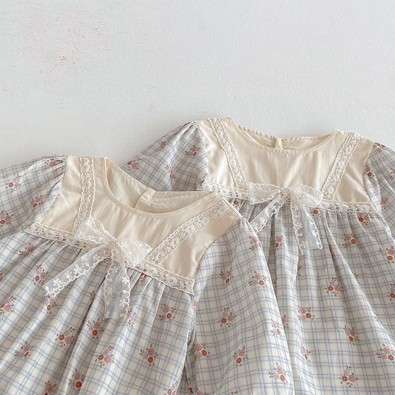 Baby flickor rutig blommig romper och klänning höststil_voghion.com