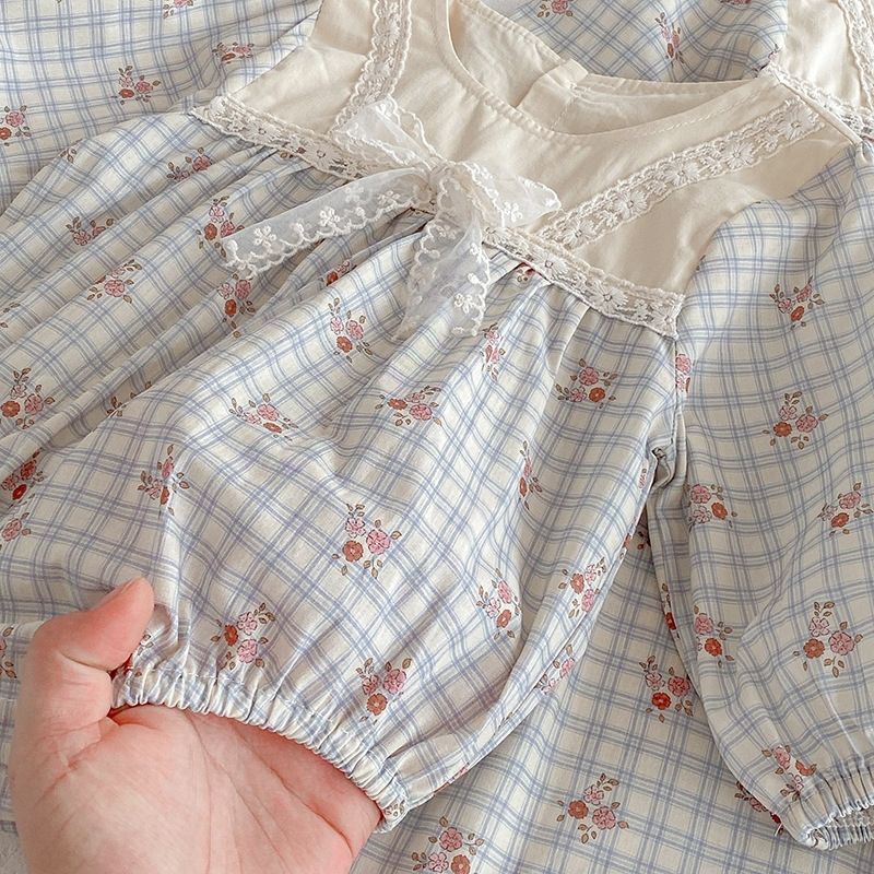Baby flickor rutig blommig romper och klänning höststil_voghion.com