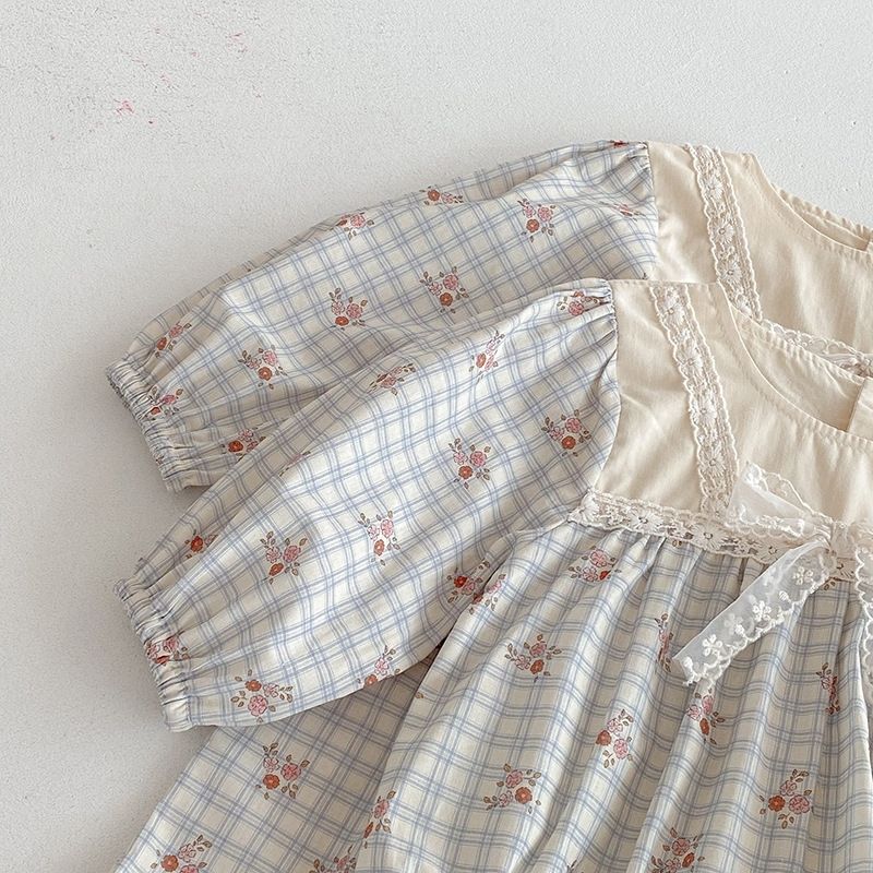 Baby flickor rutig blommig romper och klänning höststil_voghion.com