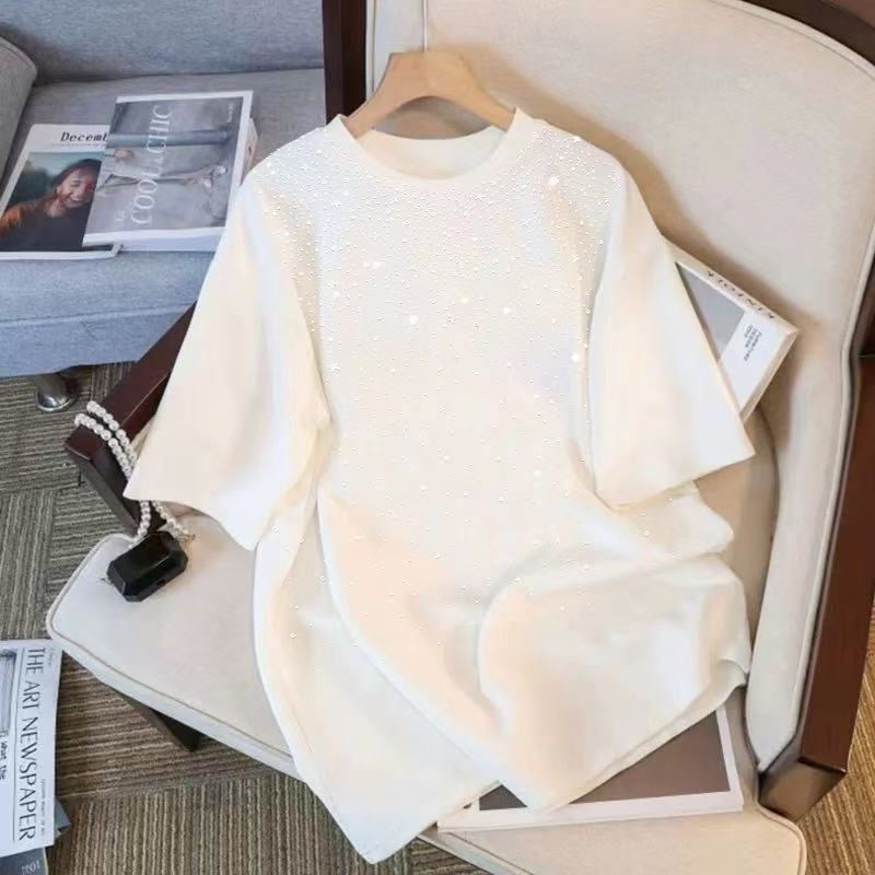 Heavy-duty Pure Cotton Shiny Starry Short-sleeve T-shirt 2026 Loose-fitting Figure-flattering Top Bright_ecoleips.com