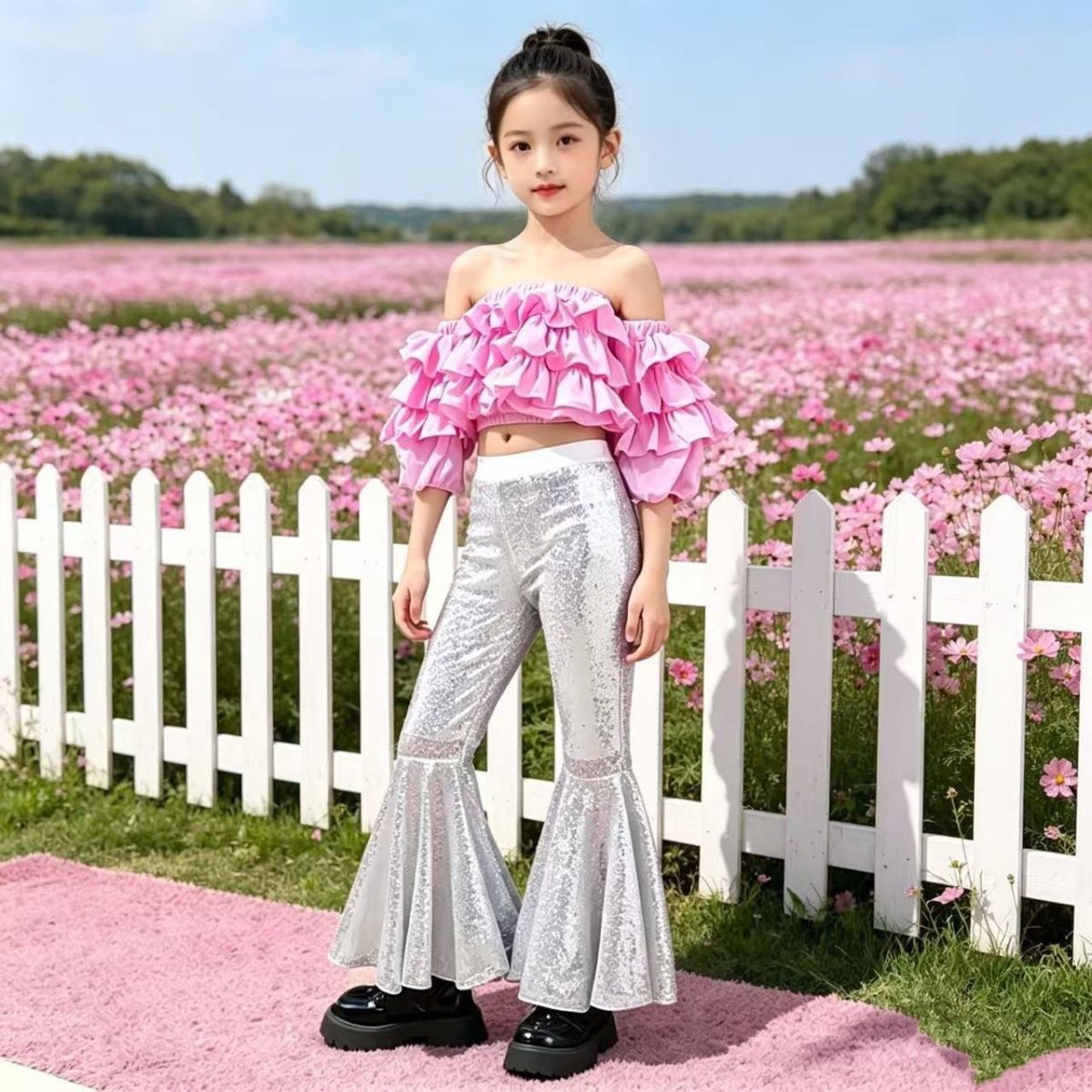 Kinder Kostüm Set Im Retro Blumen Design Für Sportfeste_voghion.com