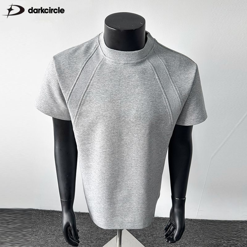 DARKCIRCLE夏季美式复古宽松百搭纯色空气层简约短袖T恤男生