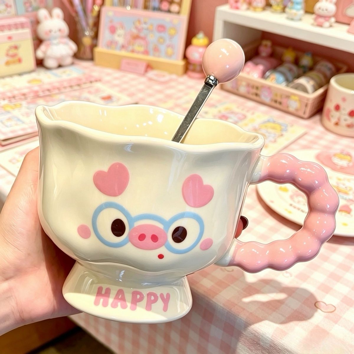 可爱卡通马克杯送女生高颜值家用陶瓷杯少女