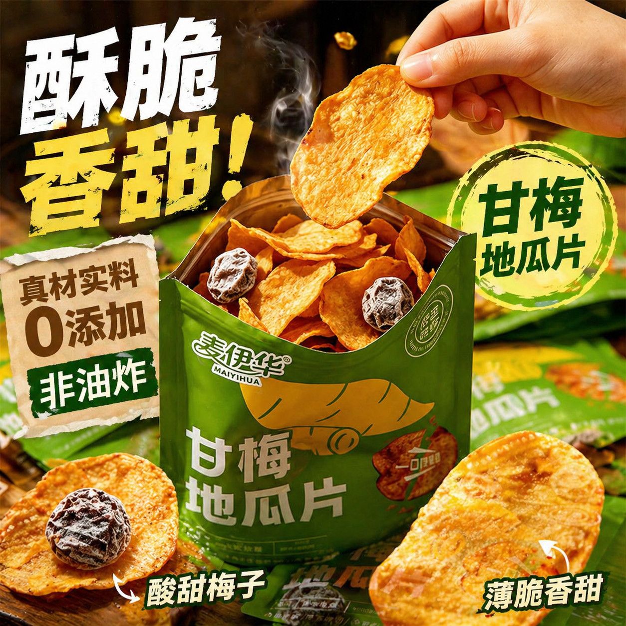 甘梅地瓜脆片酥脆新鲜红薯片网红爆款追剧宿舍办公室解馋休闲零食