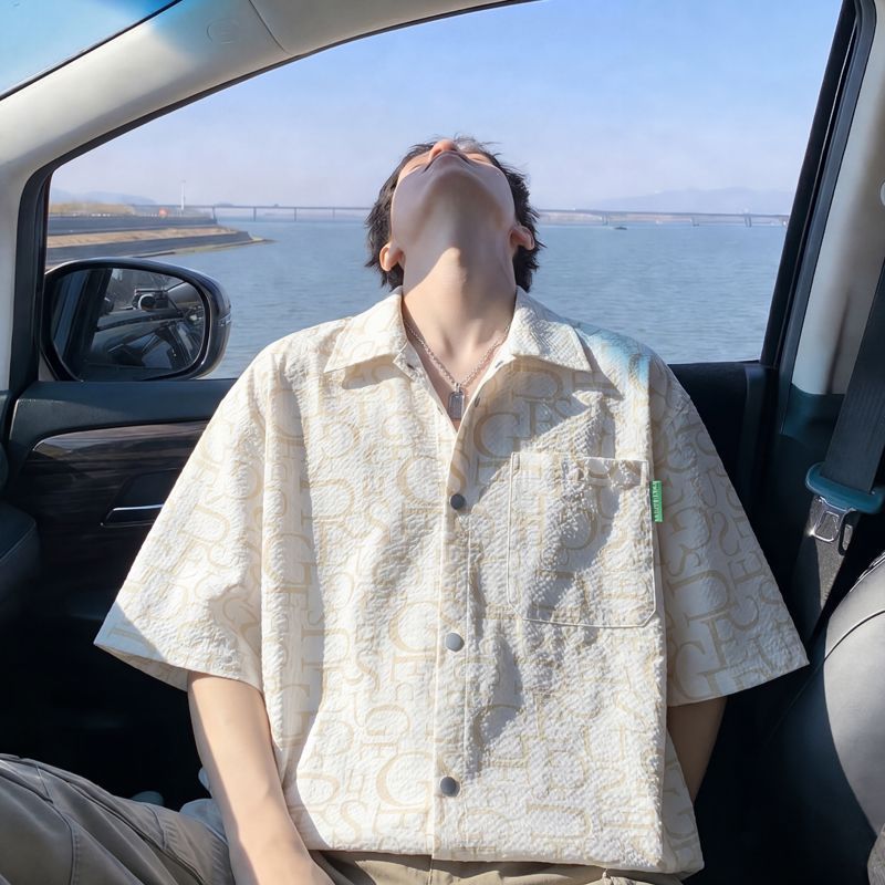 2026青少年夏季新款翻领短袖衬衫休闲短裤衬衣男士一整套夏天套装