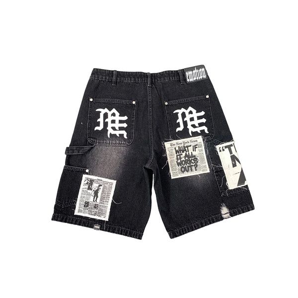 MIXED EMOTION Embroidered Letter Jeans For Men And Women, Loose Straight Washed Vintage Trendy Versatile Shorts_viptrois.com