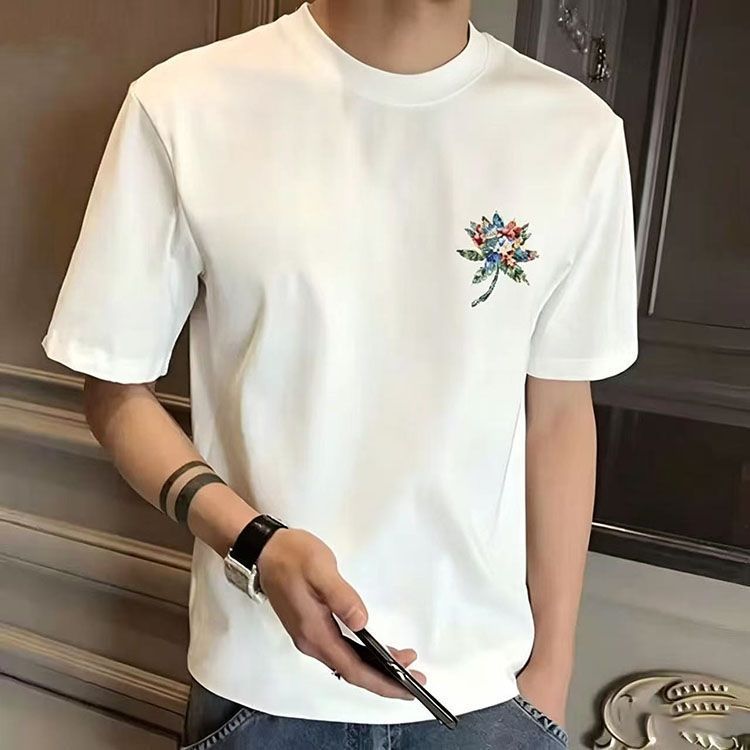 夏季新款印花冰花男士短袖t恤字母印花圆领正肩潮流帅气上衣t恤
