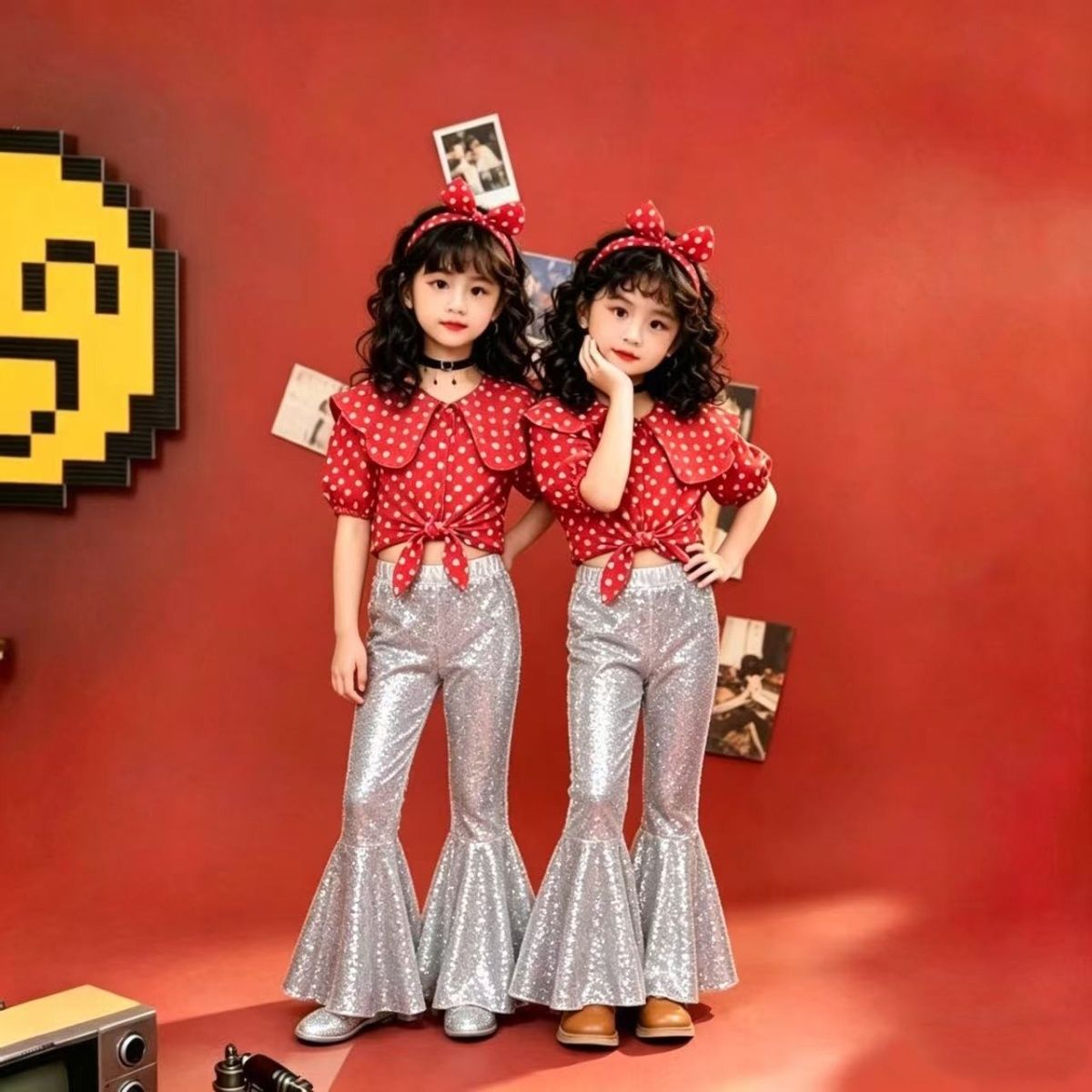 Kinders kleding set voor dans retro hong kong stijl_voghion.com