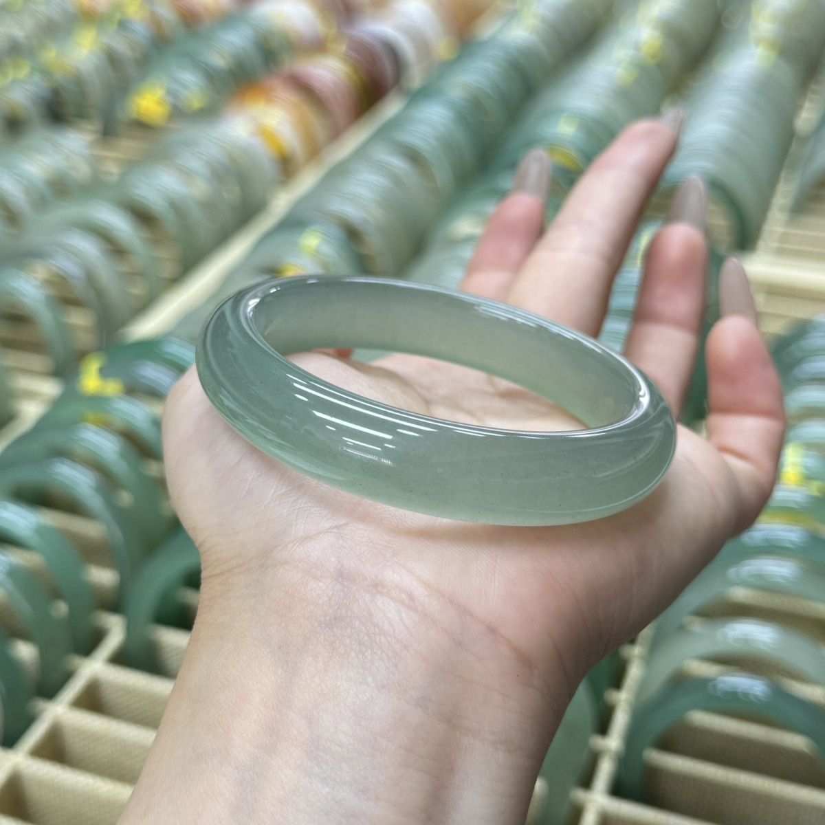 Bracelet Dongling naturel, quartzite transparent, jade High Ice, barre plate, vert œuf de canard, clair et translucide,_voghion.com