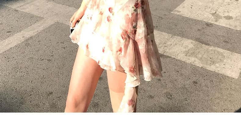 French Floral Print Ruffle Strap Waist Cinched Pink Mini Dress Women Sweet Beach Vacation Summer Sundress_voghion.com