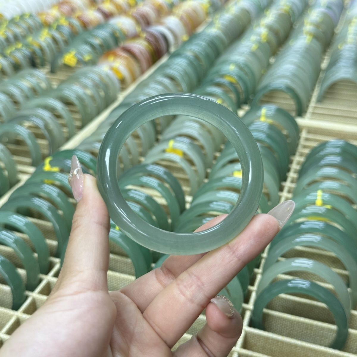 Bracelet Dongling naturel, quartzite transparent, jade High Ice, barre plate, vert œuf de canard, clair et translucide,_voghion.com