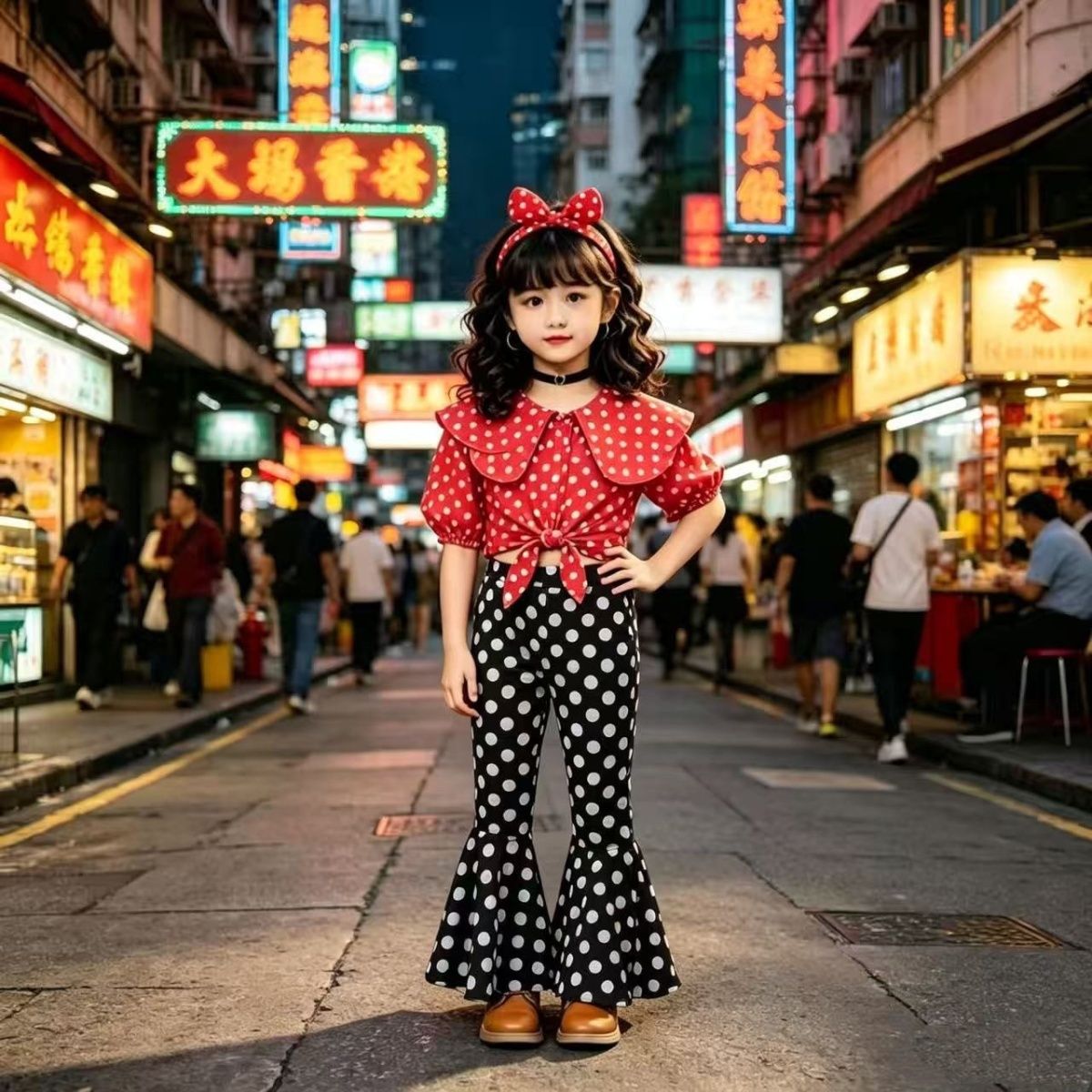 Ensemble vêtements rétro à pois pour enfants style vintage_voghion.com