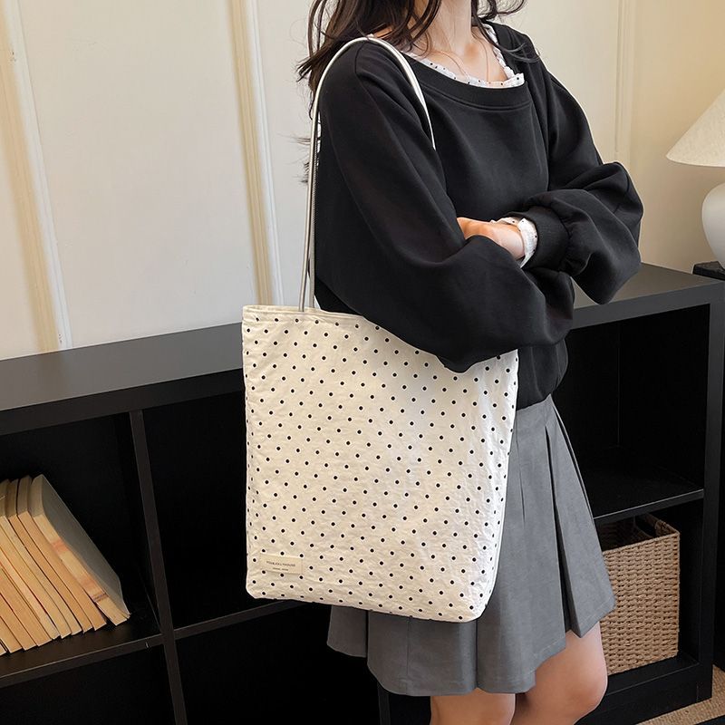 Borsa a tracolla in tela a pois, nuova tendenza stile coreano 2026, leggera, in nylon, reversibile e indossabile._voghion.com