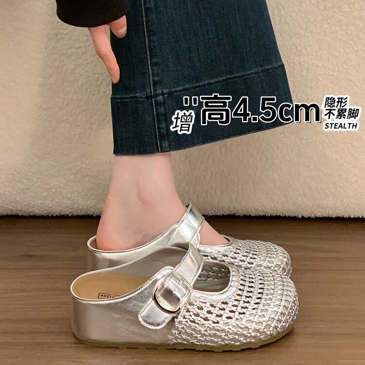 巴巴克大叔厚底内增高包头半拖鞋女2026新款夏季镂空透气勃肯凉拖 图片 2