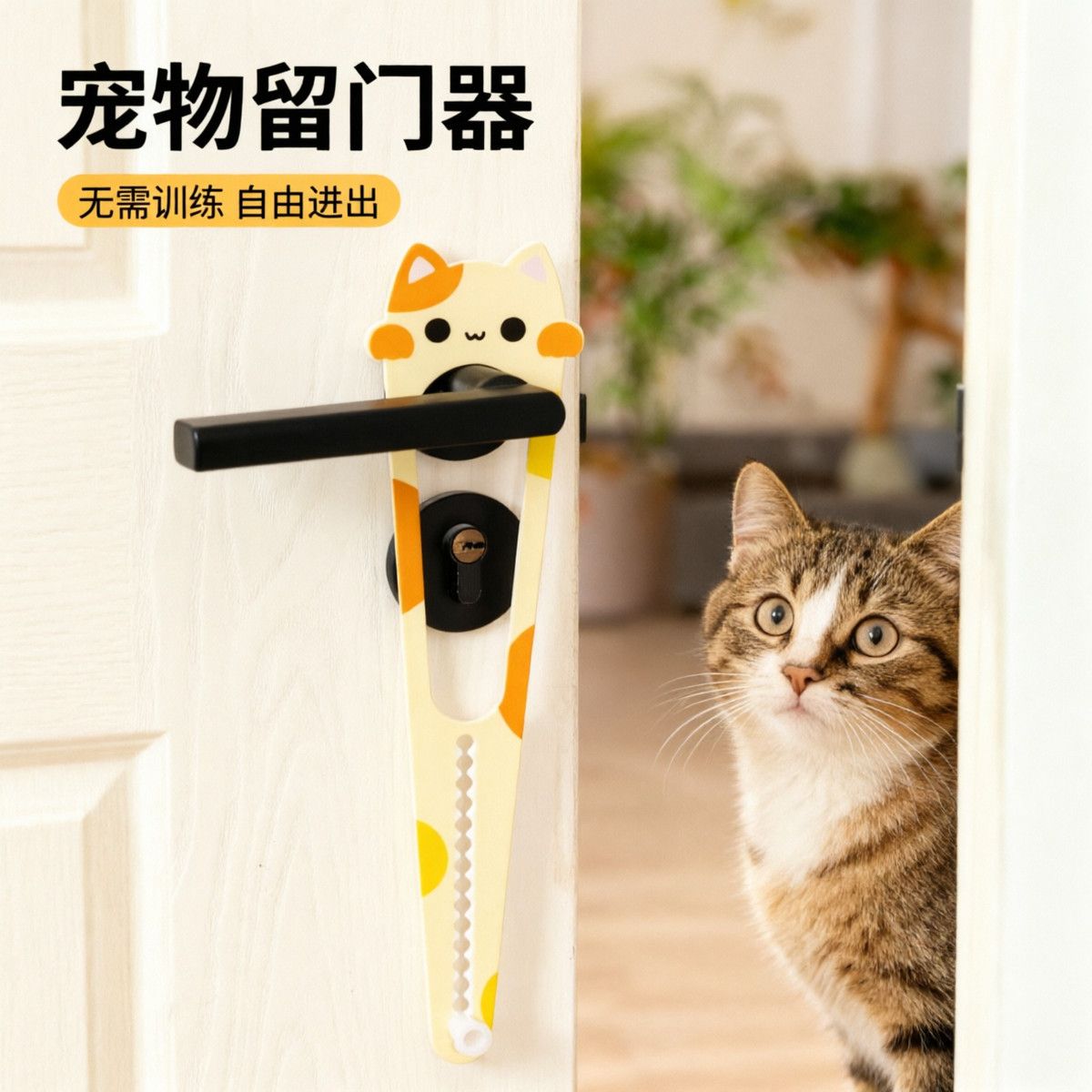 宠物留门阻门器猫咪弹性门锁闩锁猫自由进出可调节留门免打孔