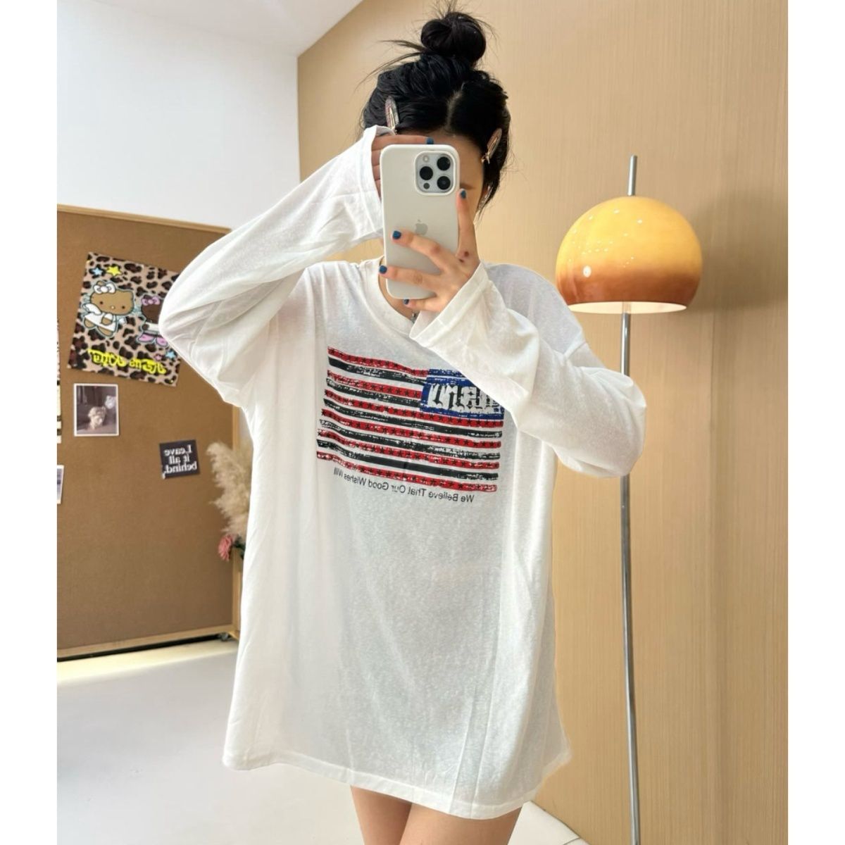 Amerikanisches Retro Langarmshirt Mit Buchstaben Für Damen_voghion.com