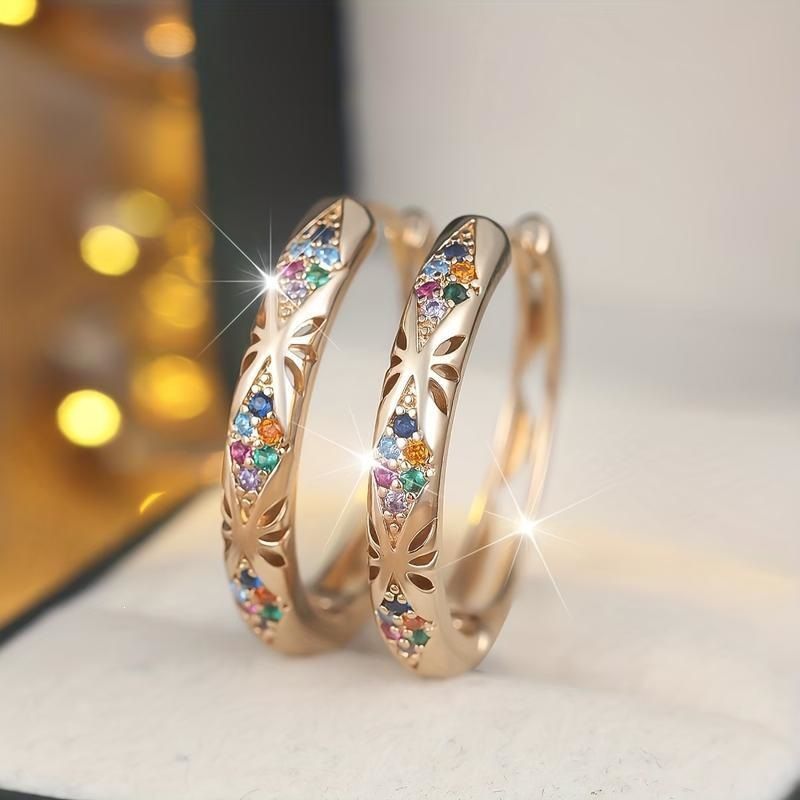 Exquisite Zircon Hoop Earrings Diamond-encrusted Luxury Style_voghion.com